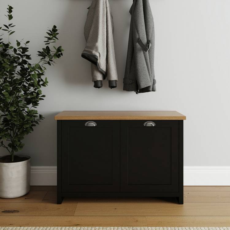 GFW Lancaster shoe storage cabinet in Black and Oak - British product