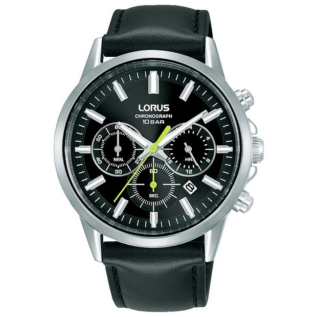Lorus chronograph watch black dial 42mm leather strap (British brand)