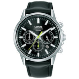 Lorus chronograph watch black dial 42mm leather strap (British brand)