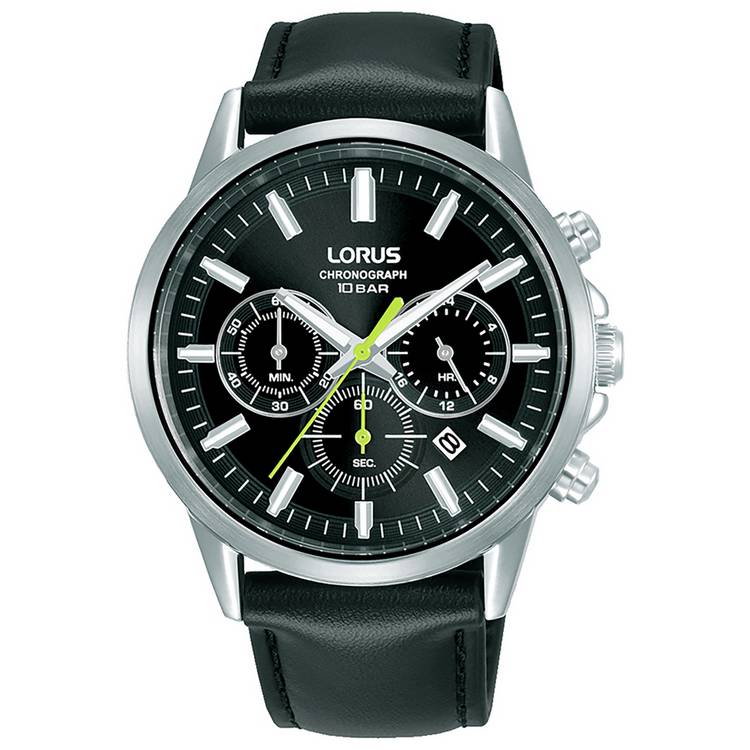 Lorus chronograph watch black dial 42mm leather strap (British brand)