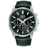 Lorus chronograph watch black dial 42mm leather strap (British brand)