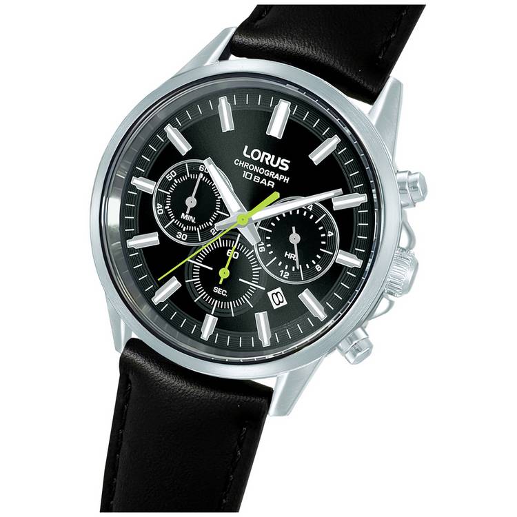Lorus chronograph watch black dial 42mm leather strap (British brand)