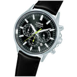 Lorus chronograph watch black dial 42mm leather strap (British brand)