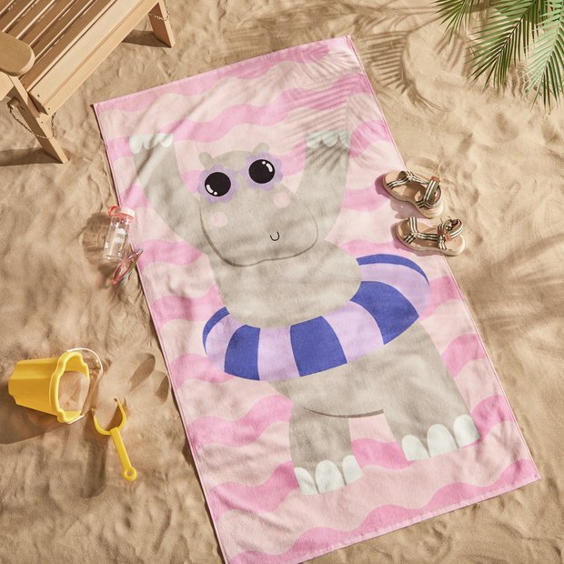 Argos Home hippo wave beach towel pink 150x80cm (British brand)