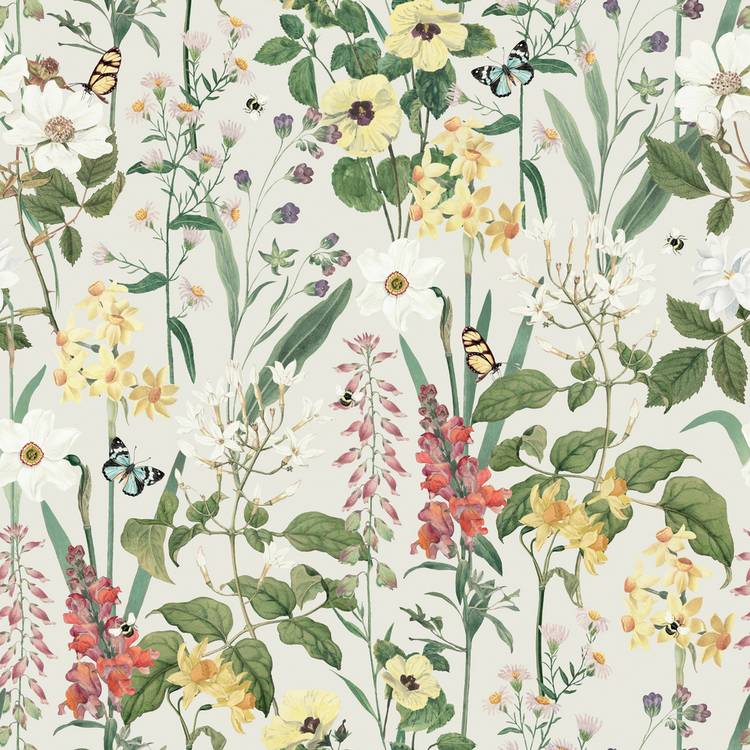 RHS flower medley cream wallpaper, UK version