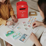 Chad Valley wooden post office playset with accessories, imported from the UK