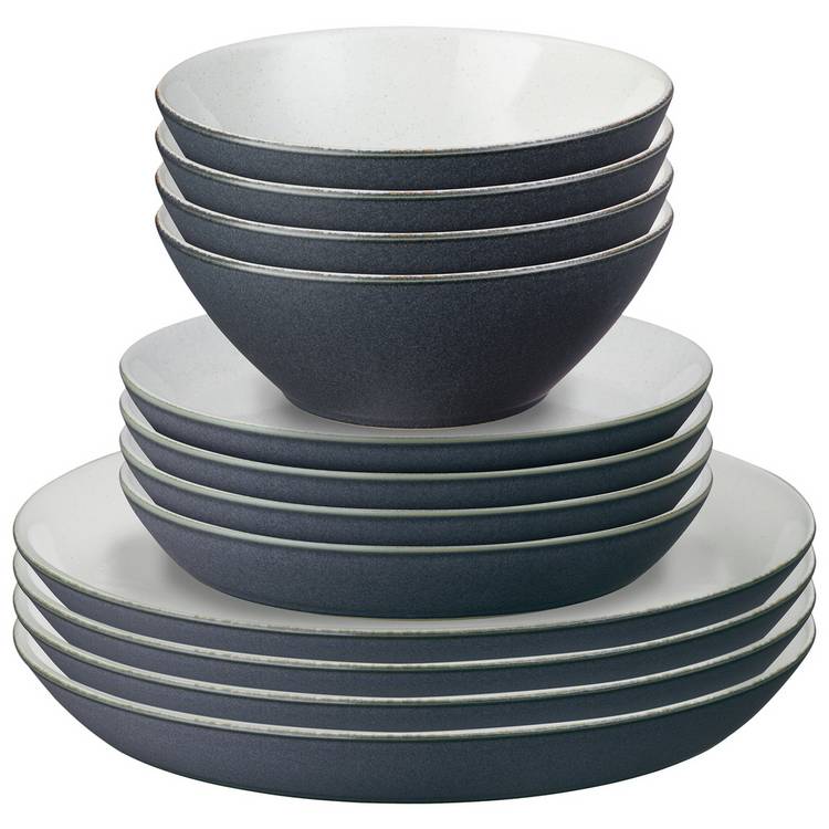 Denby Impression 12 piece stoneware dinner set charcoal - British product