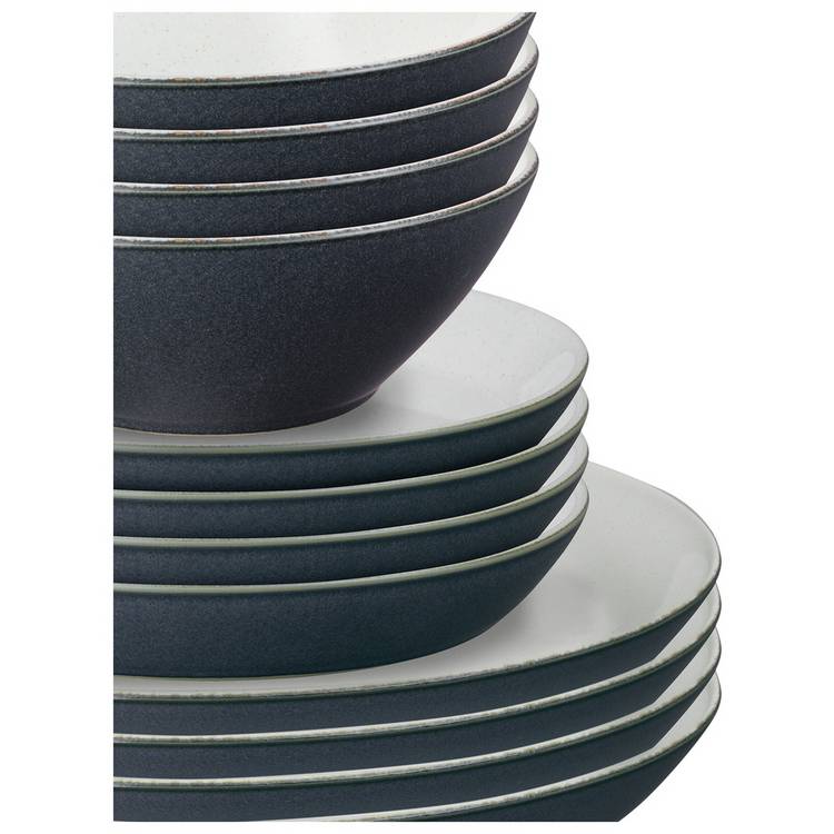 Denby Impression 12 piece stoneware dinner set charcoal - British product