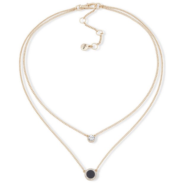 DKNY gold black double layer pendant necklace 16 inches, UK version