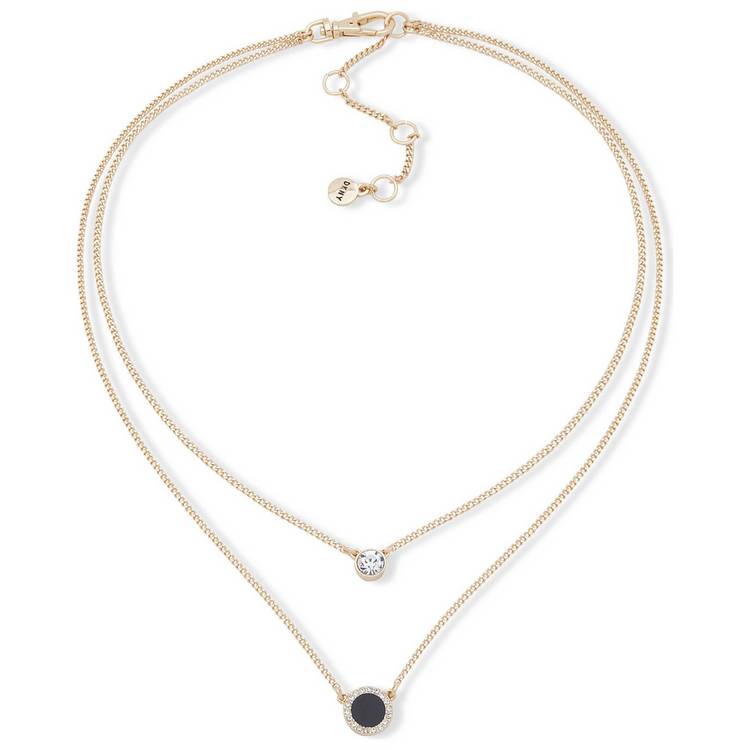 DKNY gold black double layer pendant necklace 16 inches, UK version