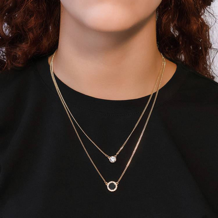 DKNY gold black double layer pendant necklace 16 inches, UK version