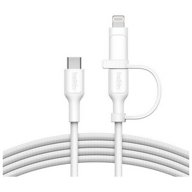 Belkin 2-in-1 USB-C and Lightning cable 1.5m white, imported from the UK