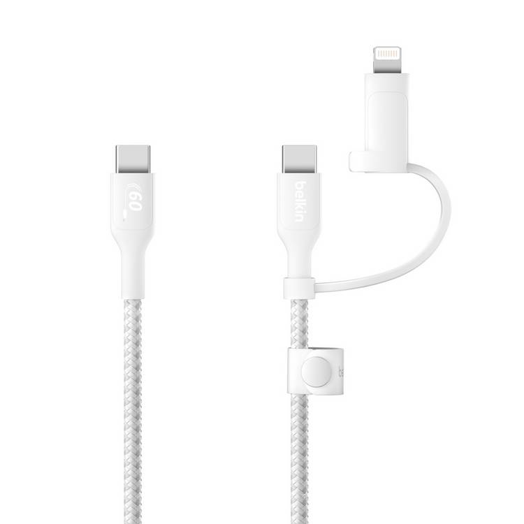 Belkin 2-in-1 USB-C and Lightning cable 1.5m white, imported from the UK