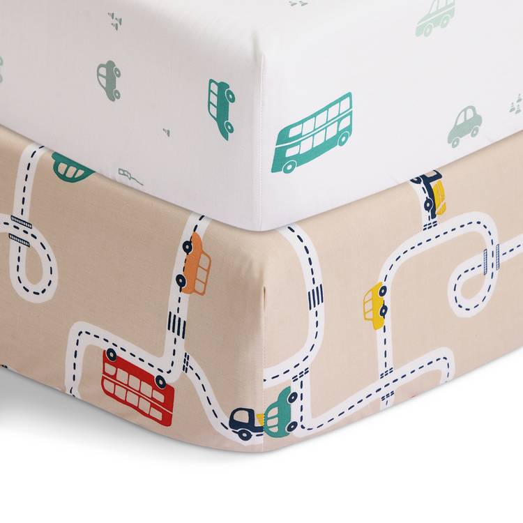 Habitat transport print twin fitted cot bed sheet, UK version