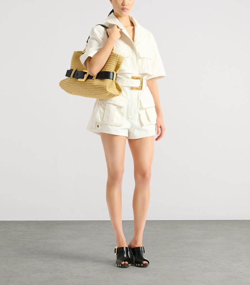 Balmain medium faux-raffia Anthem shoulder bag (British brand)