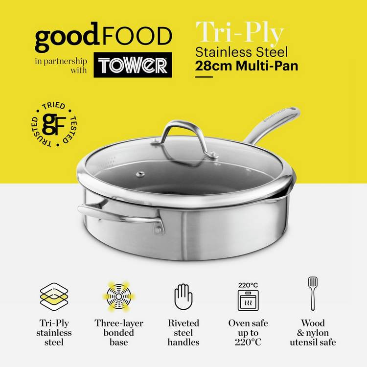good FOOD Tri Ply multi pan 28cm - British product