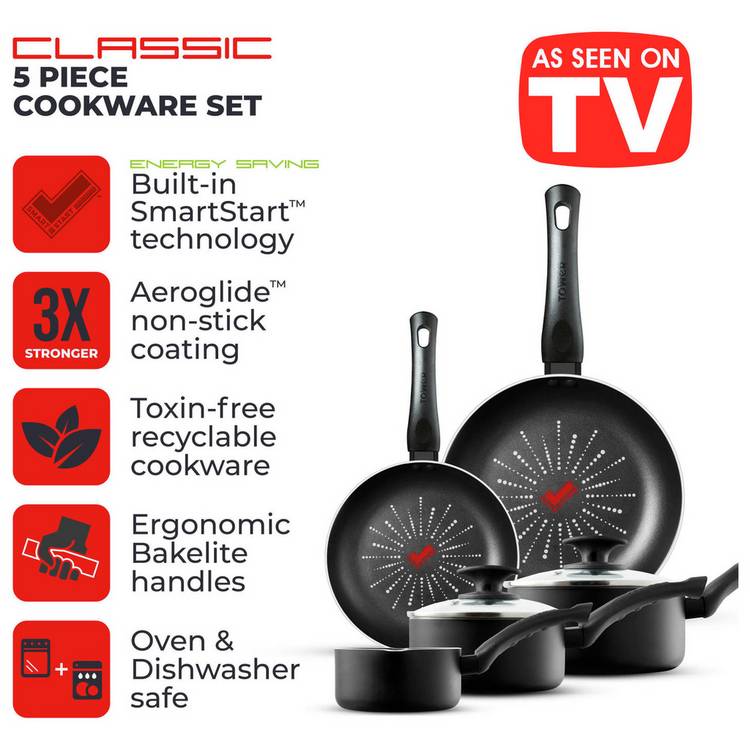 Tower Smart Start black aluminium pan set 5 piece - British product