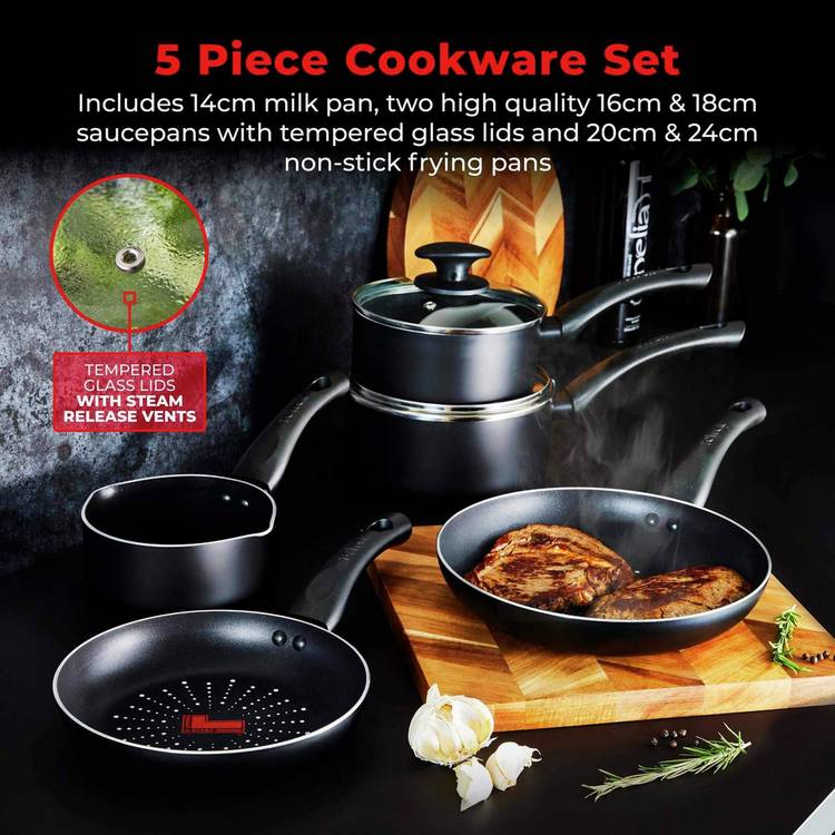 Tower Smart Start black aluminium pan set 5 piece - British product