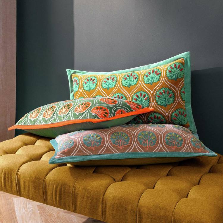 Paoletti embroidered cushion ochre 30x60cm - British product