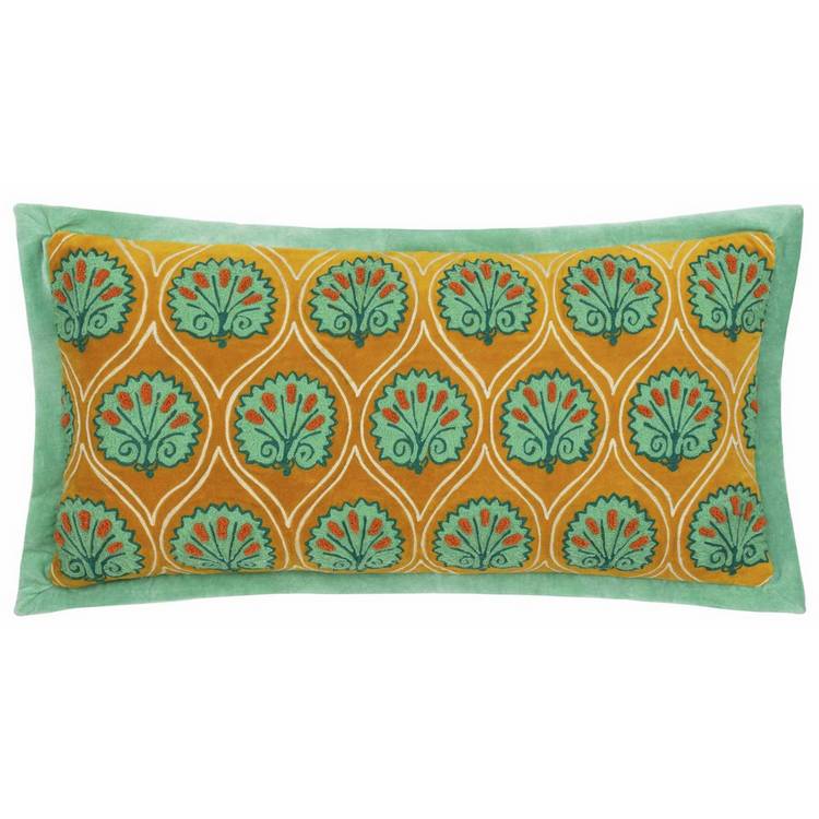 Paoletti embroidered cushion ochre 30x60cm - British product