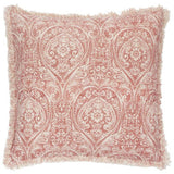 Paoletti Durelle Damask Fringed Cushion Coral 50x50cm, imported from the UK