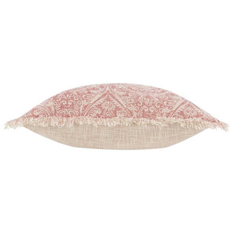 Paoletti Durelle Damask Fringed Cushion Coral 50x50cm, imported from the UK