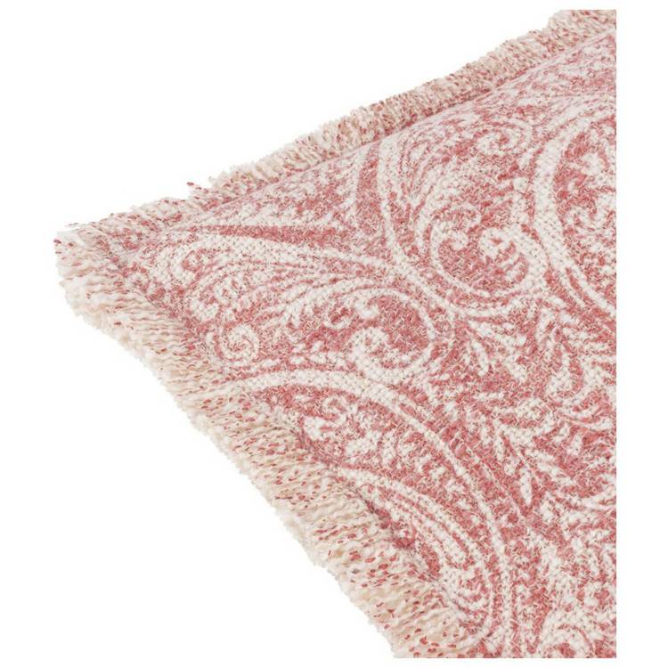Paoletti Durelle Damask Fringed Cushion Coral 50x50cm, imported from the UK