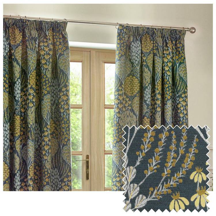 Wylder Ophelia blue floral pencil pleat curtains 117x137cm (British brand)