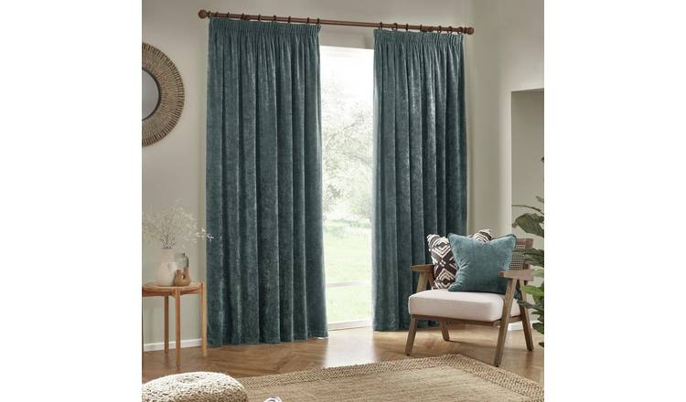 Yard Chenille pencil pleat curtains marine blue 117x137cm (British brand)