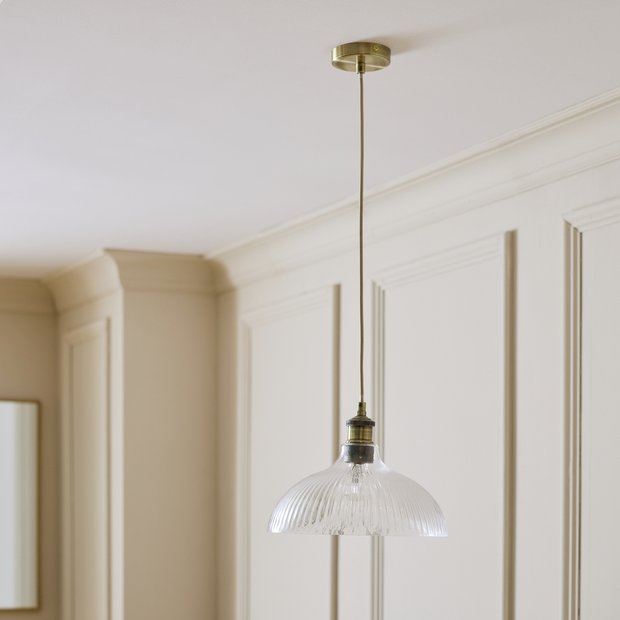 Habitat ribbed glass pendant ceiling light, brass finish, UK version