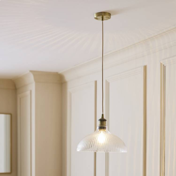 Habitat ribbed glass pendant ceiling light, brass finish, UK version