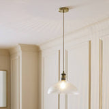 Habitat ribbed glass pendant ceiling light, brass finish, UK version
