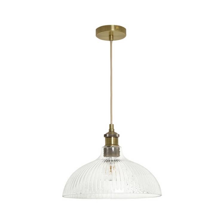 Habitat ribbed glass pendant ceiling light, brass finish, UK version