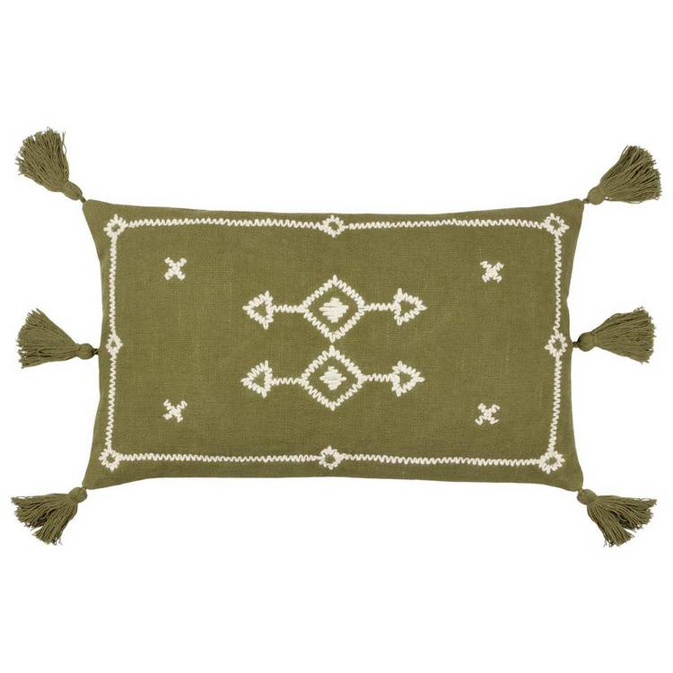 Yard Folis khaki tasselled trim cushion 50x30cm, UK version