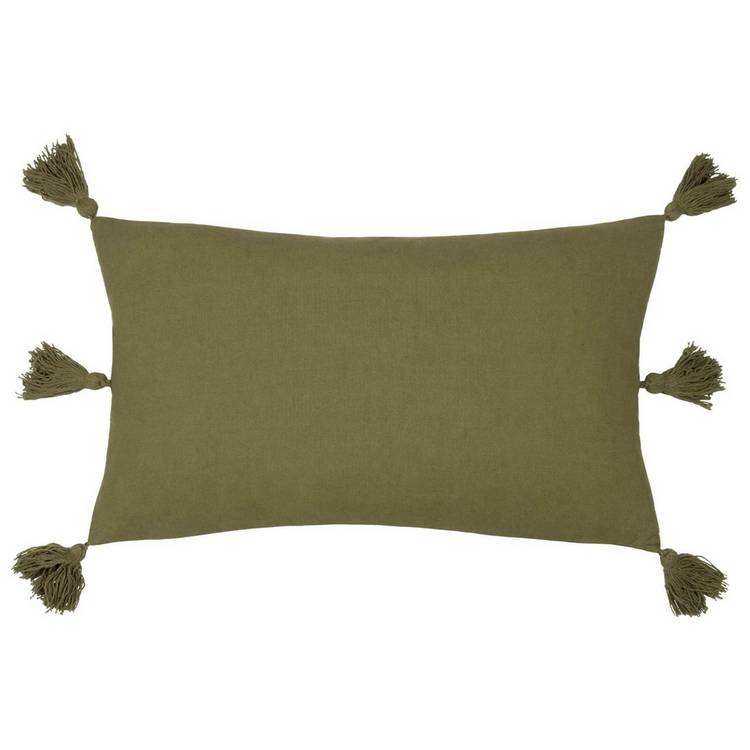 Yard Folis khaki tasselled trim cushion 50x30cm, UK version