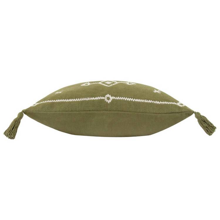 Yard Folis khaki tasselled trim cushion 50x30cm, UK version
