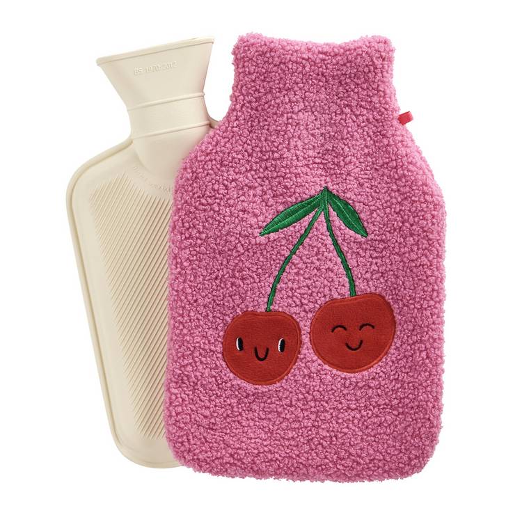 Argos Home 1L hot water bottle pink boucle cover, UK version