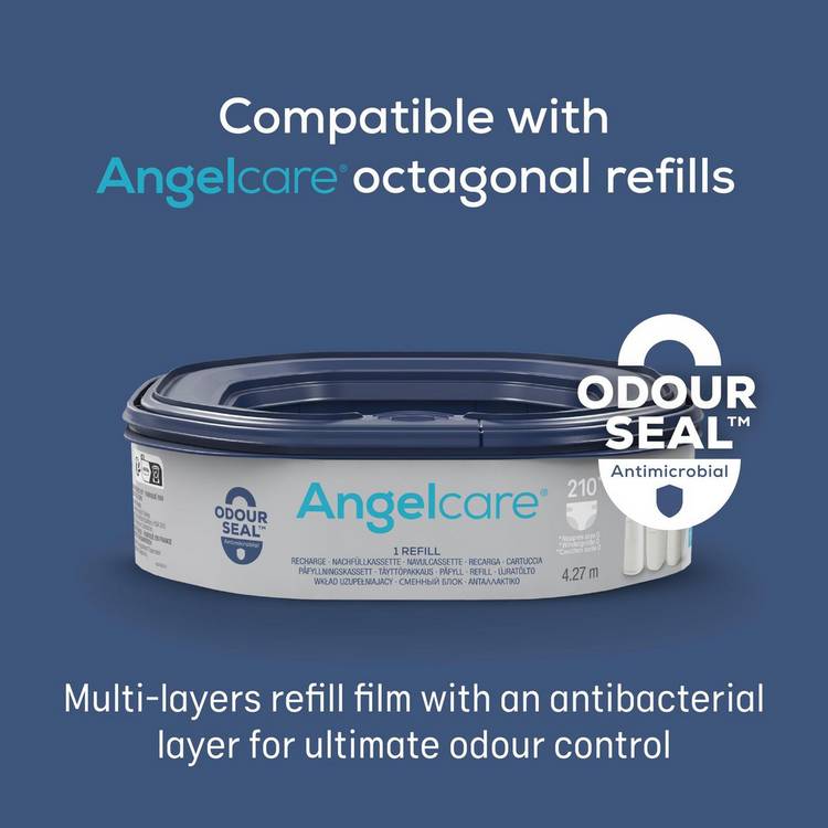 Angelcare XL nappy bin and refill cassette, imported from the UK