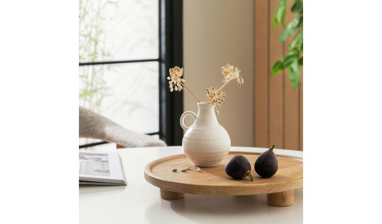 Habitat mango wood pedestal tray natural 29cm, imported from the UK