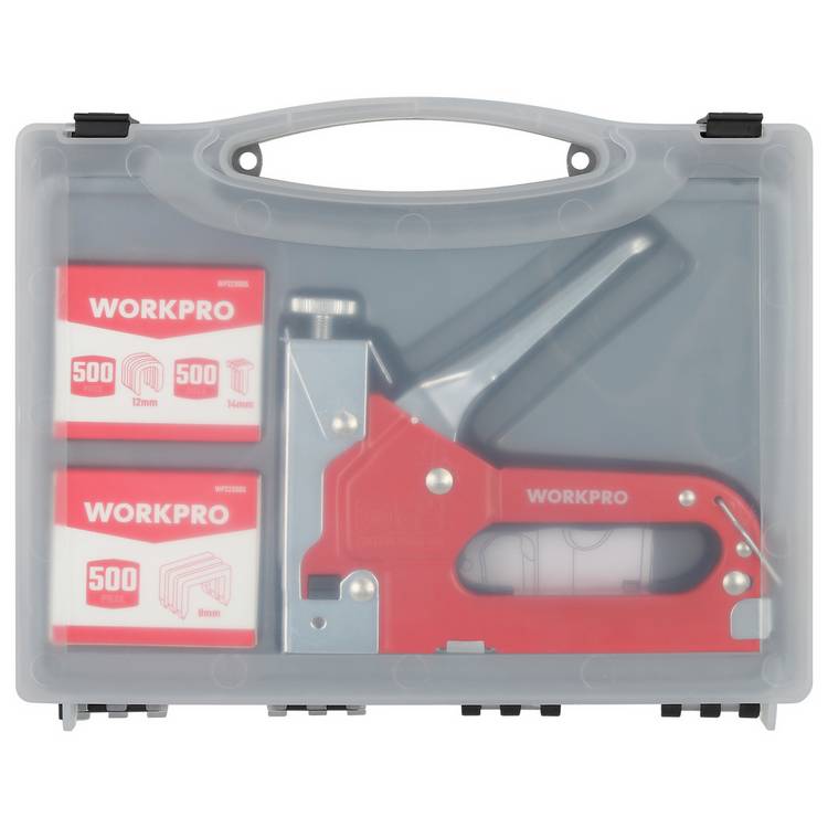 WORKPRO 3-in-1 staple gun set with carry case, imported from the UK