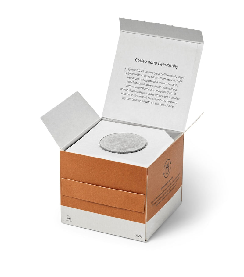 Sjöstrand Espresso Kiss coffee capsules, 10 pod pack (British brand)