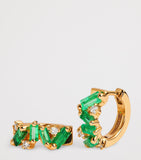 Suzanne Kalan yellow gold emerald diamond huggie earrings, UK version