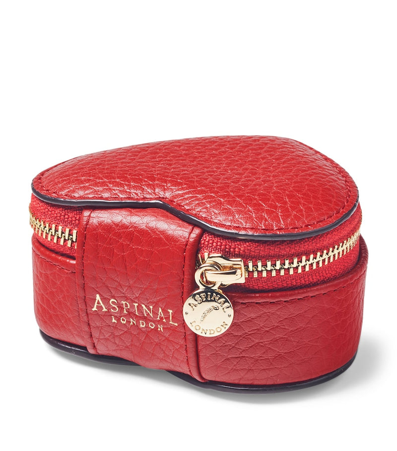 Aspinal of London leather heart-shaped watch and ring box, 4cm x 8.5cm x 7.5cm - British product