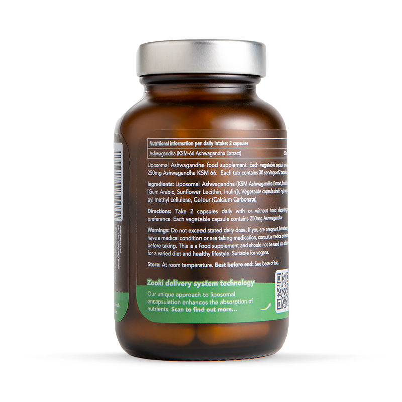 Zooki liposomal ashwagandha KSM-66 500mg 60 capsules - British product