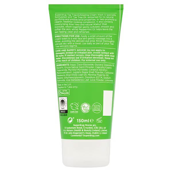 Tea Tree exfoliating cream wash facial cleanser 150ml (British brand)