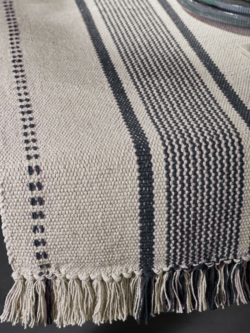 Natural woven cotton table runner black pattern 220x40cm (British brand)