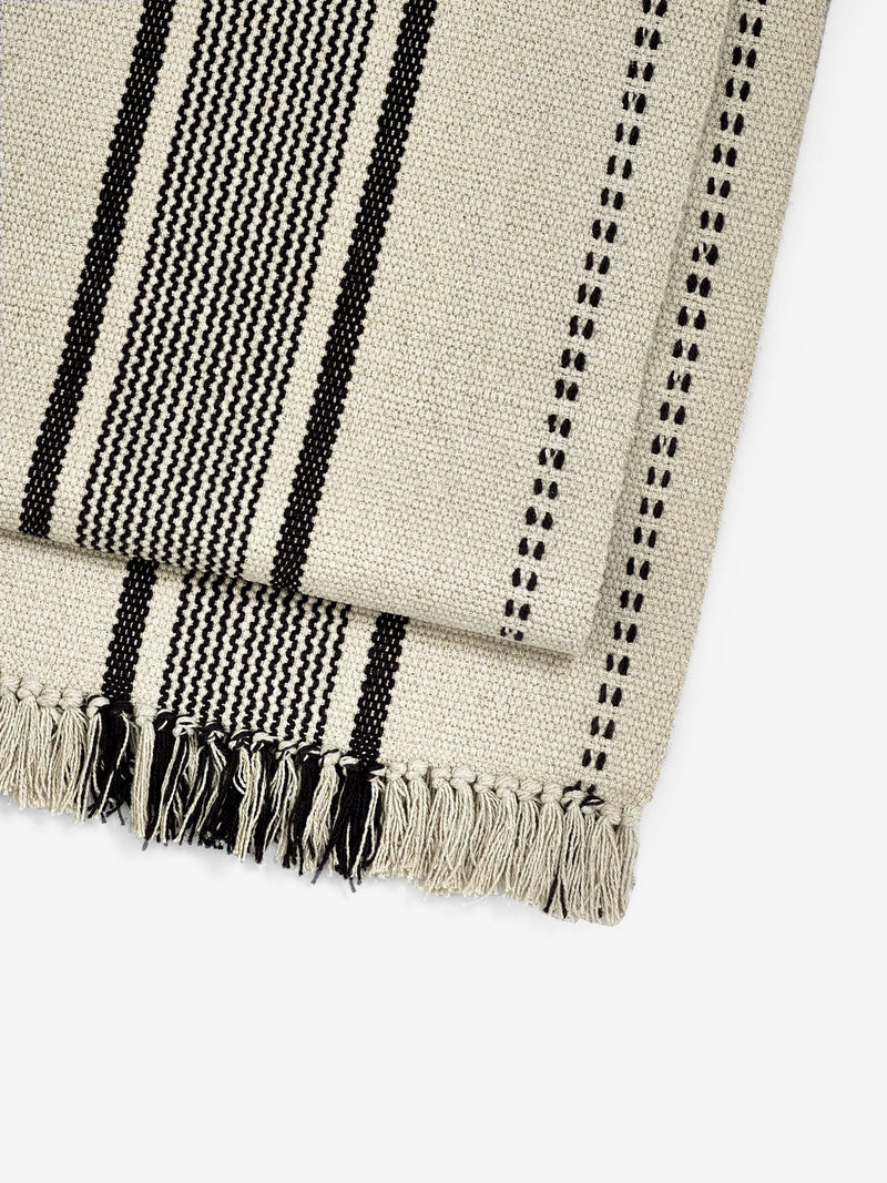 Natural woven cotton table runner black pattern 220x40cm (British brand)