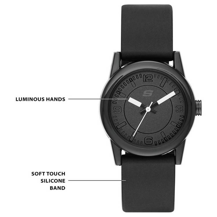 Skechers Rosecrans black silicone strap watch, UK version