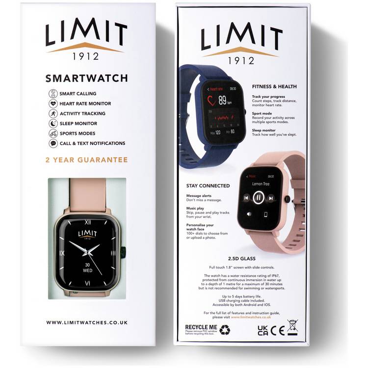 Limit pink silicone strap smart watch, imported from the UK