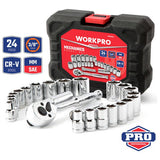 WORKPRO 25 piece socket set with storage case - British product